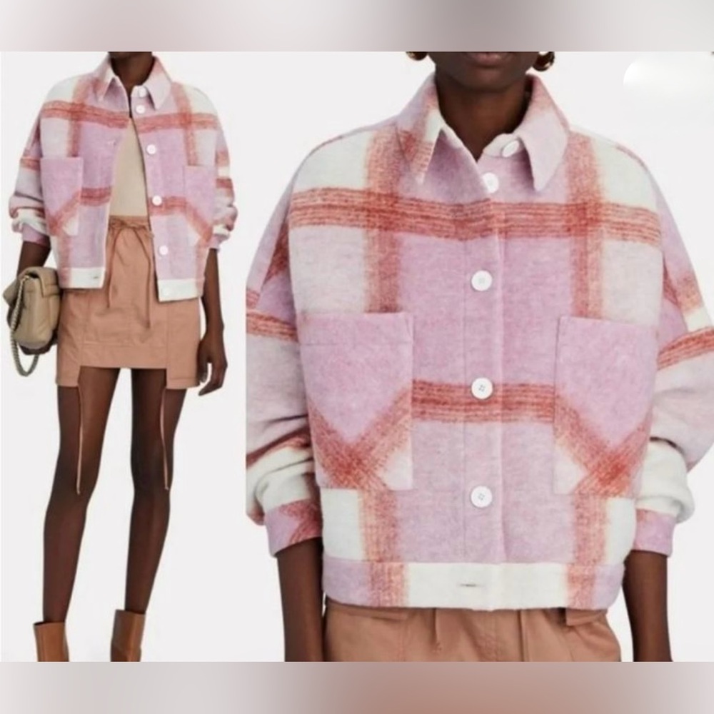 NWOT IRO Plaid Pink Cropped Shirt Jacket